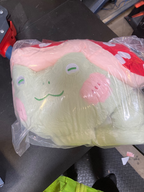 Photo 1 of XSHYE Frog Plush Cute Frog Mushroom Hat Stuffed Animals Kawaii Plush Toys Throw Pillow Home Room Decor Aesthetic Gift(Light Green Frog Red Hat)