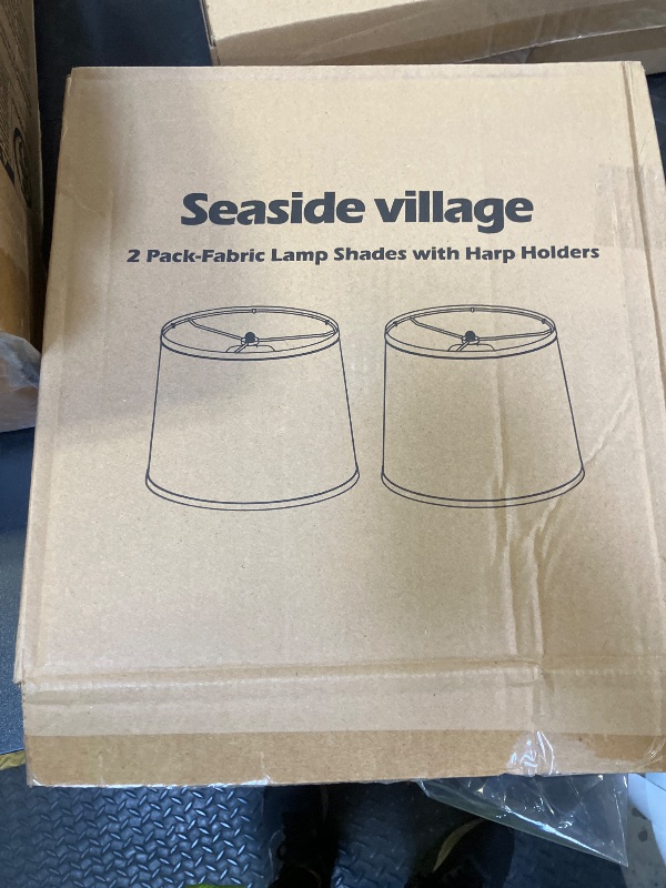 Photo 1 of Lampshades Set of 2, Drum Lampshades 11.6" Top x 12.6" Bottom x 9.8" High, Seaside village Medium Lampshades (Spider Fitter), Beige Lampshades Natural Linen Hand Crafted, Easy Assembly Required