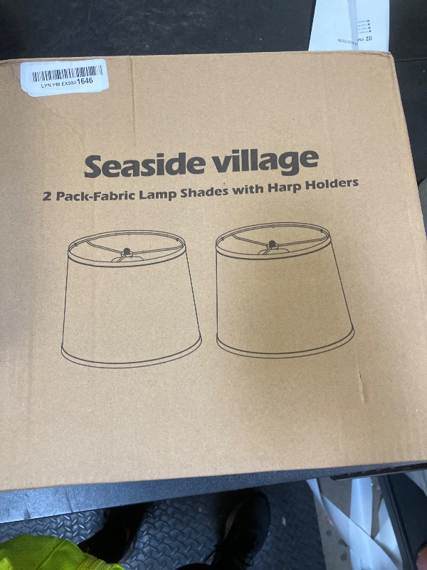 Photo 1 of Lampshades Set of 2, Drum Lampshades 11.6" Top x 12.6" Bottom x 9.8" High, Seaside village Medium Lampshades (Spider Fitter), Beige Lampshades Natural Linen Hand Crafted, Easy Assembly Required