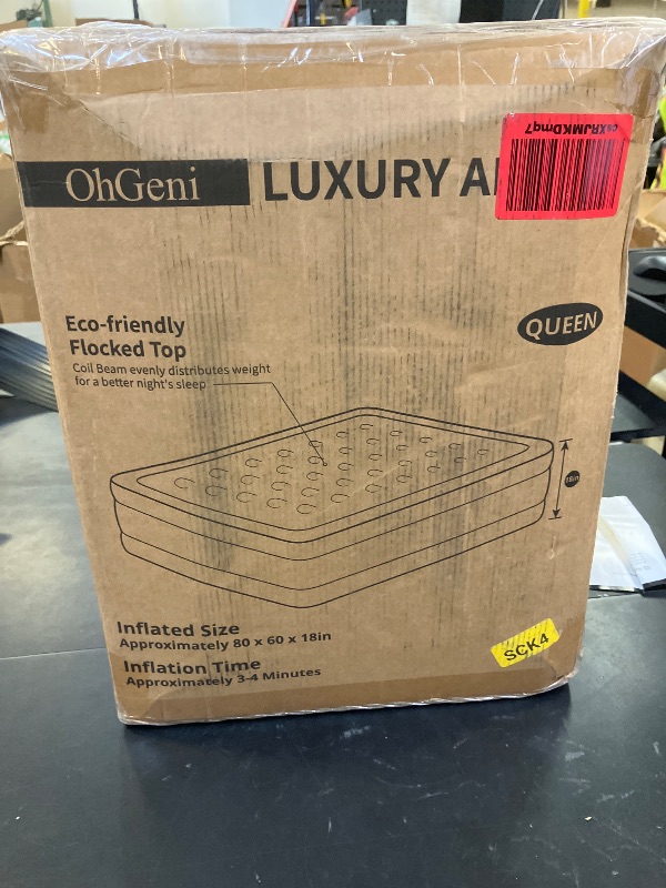 Photo 1 of OhGeni Air Mattress Queen with Built in Pump, Inflatable Blow Up Mattress 18 Raised Comfort,Upgraded Surface Portable Mattress, Air Bed for Camping, Home and Guest, Colchone Inflable, 650 lbs Max