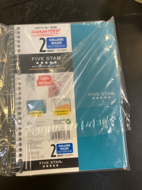Photo 1 of Five Star Spiral Notebook, 2 Subject, College Ruled Paper, 6" x 9-1/2", 80 Sheets, Fights Ink Bleed, Water Resistant Cover, Tidewater Blue (840029CG1-ECM)