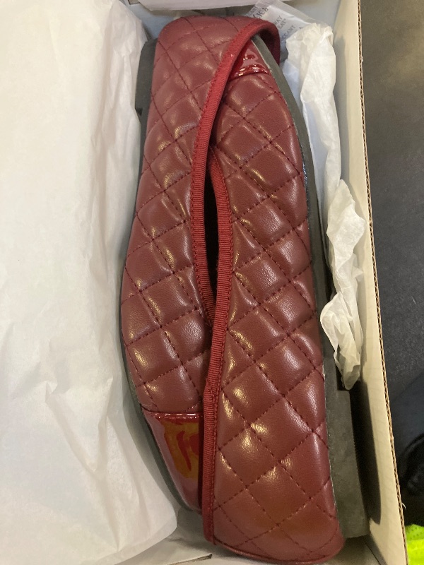 Photo 1 of FEVERSOLE Women's Bow Tie Fashion Dress Slip On Shoes Round Toe Ballet Flat Burgundy Quilted Patent Toe Cap Size 8.5 M US
