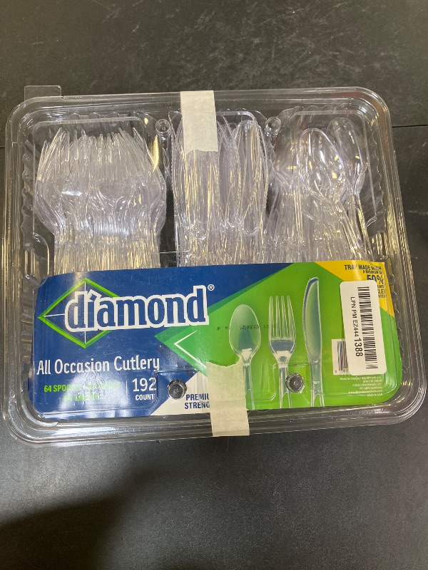 Photo 1 of Diamond All Occasion 192 Count Clear Plastic Cutlery Set – 64 Forks, 64 Spoons, 64 Knives, Made in USA – Durable Disposable Cutlery for Parties, Holidays, and Events
