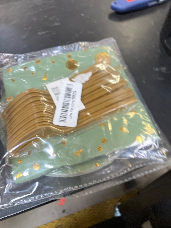 Photo 1 of 48PCS Happy Birthday Plates and Napkins Party Supplies, Sage Green and Gold Disposable Paper Plates and Napkins with Forks Tableware Set for Birthday Party Decorations 16 Guests (Sage Green)