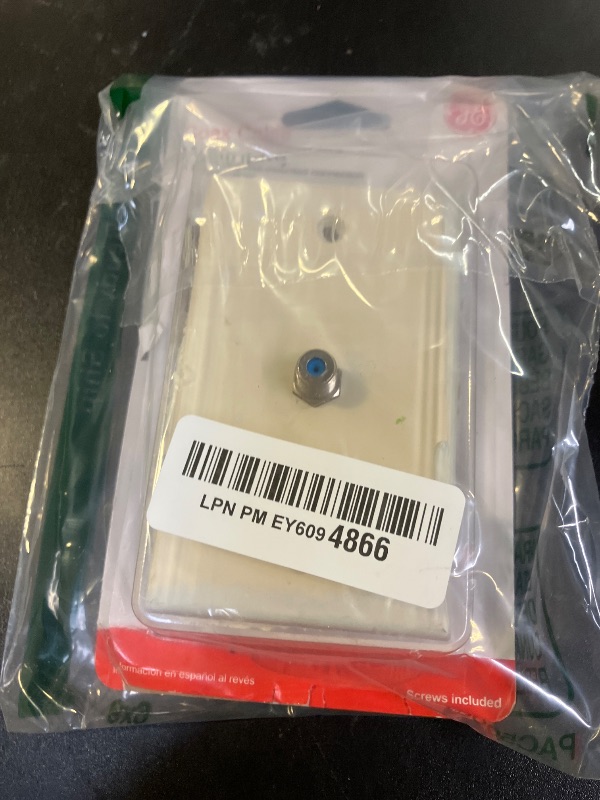 Photo 1 of GE Coax Plate, 1-Port, One Wall Mounted F-Type Connection for Coaxial Cable, Screws Included, Single Gang, White, 40050