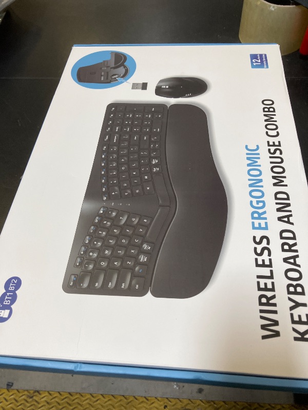 Photo 1 of MK960 Ergonomic Wireless Keyboard Mouse Combo, Bluetooth/2.4G Split Design Keyboard with Palm Rest and 4 Level DPI Adjustable Wireless Mouse Multi-Device, Rechargeable, for Windows/Mac/Android