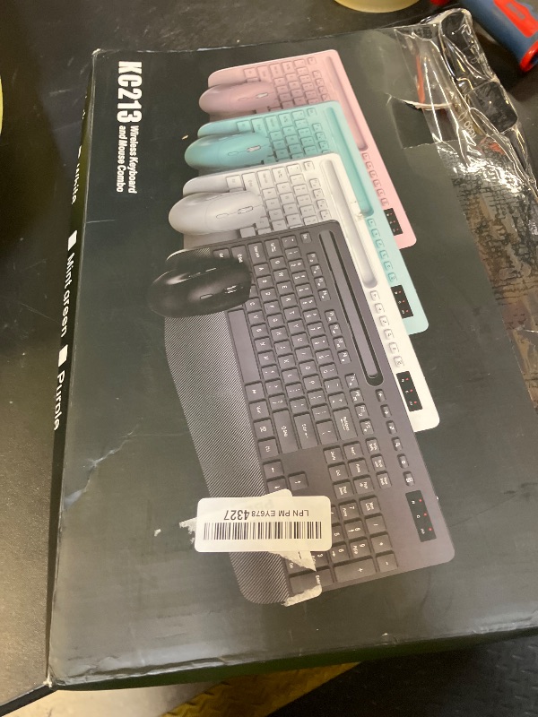 Photo 1 of Wireless Keyboard and Mouse Combo - Full-Sized Ergonomic Keyboard with Wrist Rest, Phone Holder, Sleep Mode, Silent 2.4GHz Cordless Keyboard Mouse Combo for Computer, PC, Laptop, Mac, Windows -Trueque