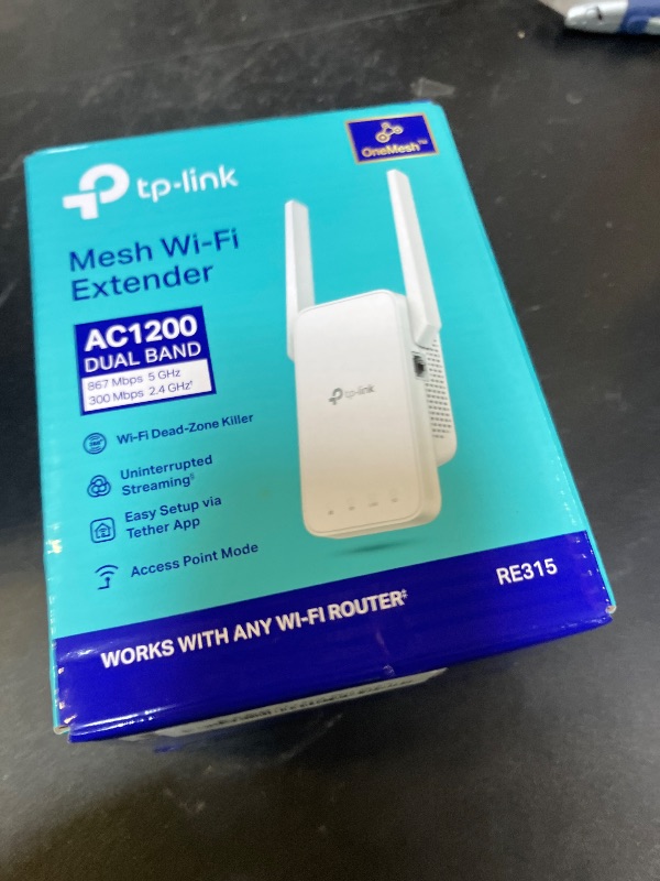 Photo 1 of TP-Link AC1200 WiFi Extender, 2025 Wirecutter Best WiFi Extender, 1.2Gbps Home Signal Booster, Dual Band 5GHz/2.4GHz, Up to 1600 Sq.ft and 32 Devices, EasyMesh Compatible, One Ethernet Port (RE315)