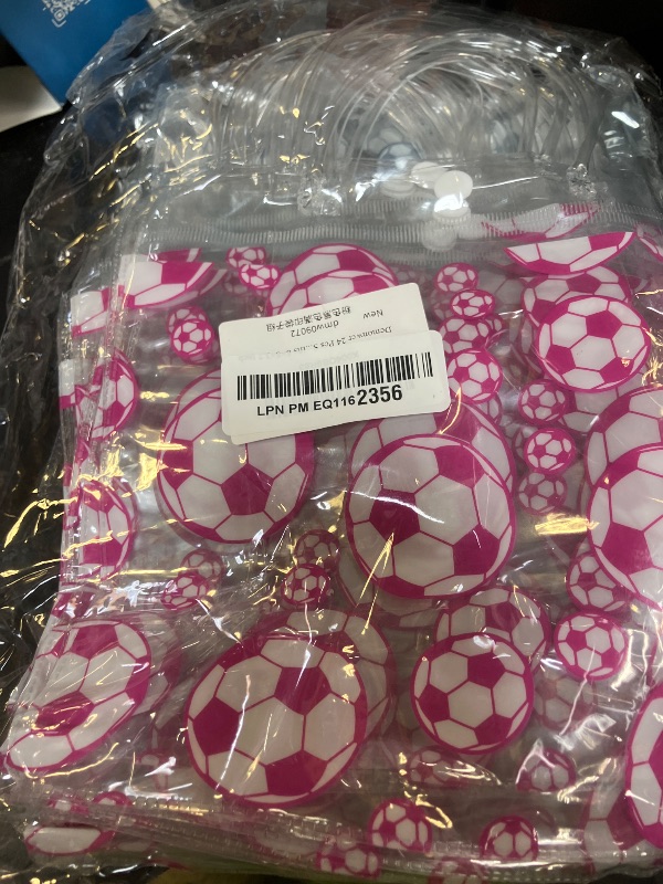 Photo 1 of Demonwer 24 Pcs Soccer Clear Goodie Bag with Handles 2 Styles Soccer Goodie Treat Candy Bags PVC Sport Theme Party Favor Bag for Team Birthday Gifts 8×8×3.2 Inch