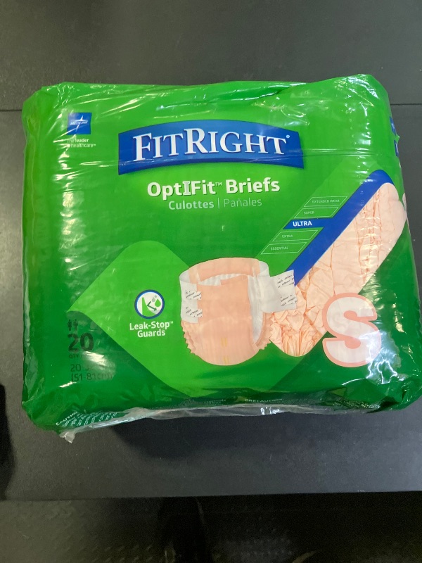 Photo 1 of FitRight Adult Diapers, Ultra Heavy Absorbency, S (Waist Size 20in-32in), 20 Count, OptiFit Incontinence Briefs for Men and Women, Disposable, Moisture-Wicking, Leak Protection,