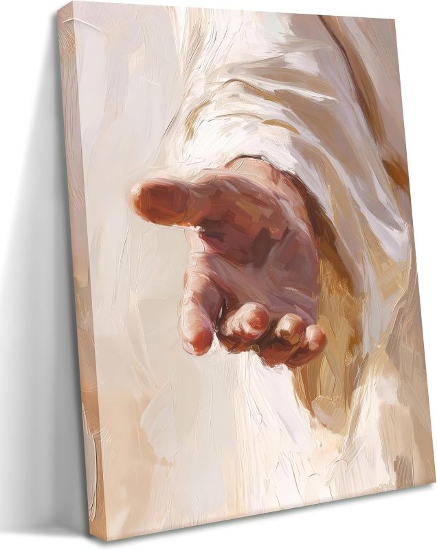 Photo 1 of Framed Jesus Canvas Wall Art, Christian The Hand of God Wall Decor Painting, Religion Bible Pictures Posters Prints for Church Prayer Room Living Room Home Decor 24x36 In

