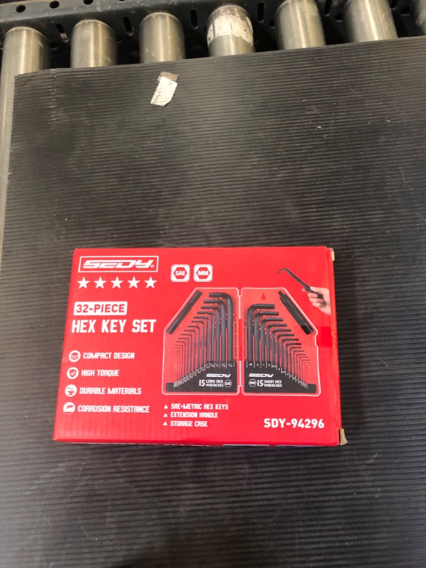 Photo 1 of SEDY 32-Piece Hex Key Wrench Set, Metric and SAE Allen Wrenches (0.028-3/8 inch, 0.7-10 mm) L Shape Allen Keys, Chrome Vanadium Steelwith 2x Extension Handle
