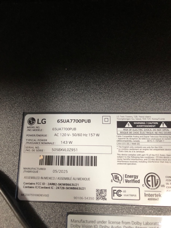 Photo 1 of LG 65UA7700P 65 inch Class UA77 Series LED AI 4K Smart webOS TV (2025)