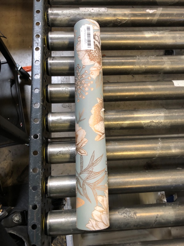Photo 1 of ReWallpaper 17.5in X 23ft Peel and Stick Wallpaper Antique Gold Teal Flowers & Birds Self Adhesive Removable Floral Wallpaper for Bedroom Renter Friendly Floral Contact Paper for Walls Cabinets Shelf