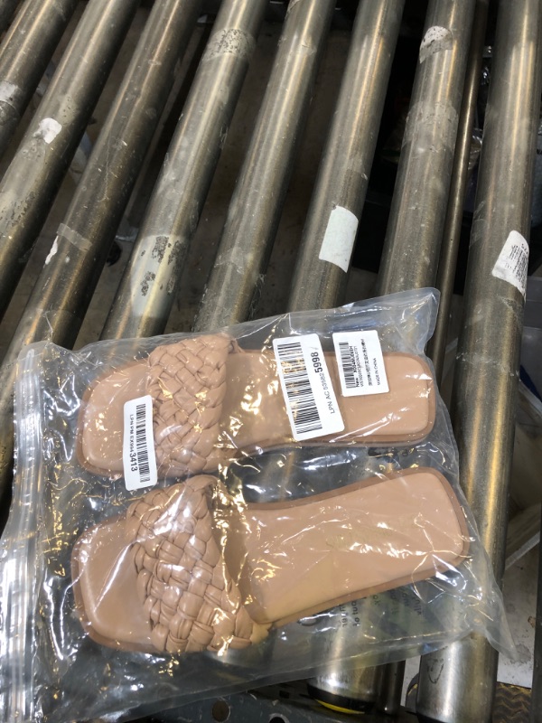 Photo 1 of DREAM PAIRS Women's Square Open Toe Slide Sandals Cute Slip on Braided Slides Flat Sandals for Summer,Size 8.5,Nude/Weave,SDSS2212W