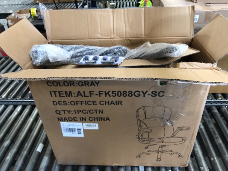 Photo 1 of PU Leather Executive Office Chair, Ergonomic High-Back Computer & Gaming Chair with Adjustable Height, Rolling Swivel & Flip-Up Armrests, Comfy Padded Seat for Home Office-Gray