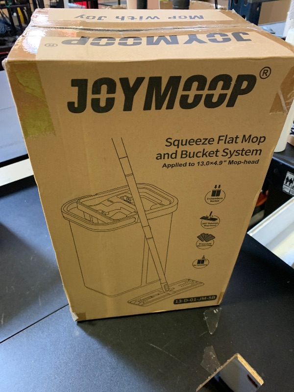 Photo 1 of JOYMOOP Mop and Bucket with Wringer Set, Hands Free Flat Floor Mop and Bucket, with 5 Washable Microfiber Pads, Wet and Dry Use, Floor Cleaning System