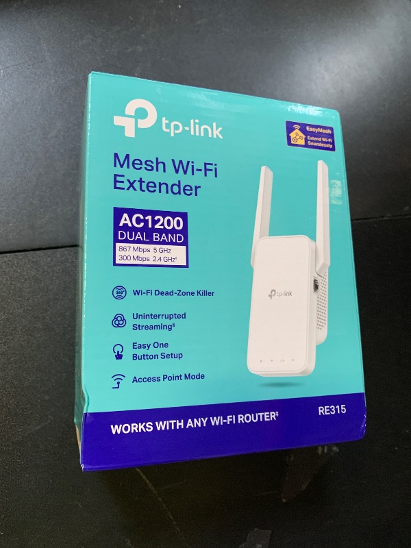Photo 1 of TP-Link AC1200 WiFi Extender, 2025 Wirecutter Best WiFi Extender, 1.2Gbps Home Signal Booster, Dual Band 5GHz/2.4GHz, Up to 1600 Sq.ft and 32 Devices, EasyMesh Compatible, One Ethernet Port (RE315)