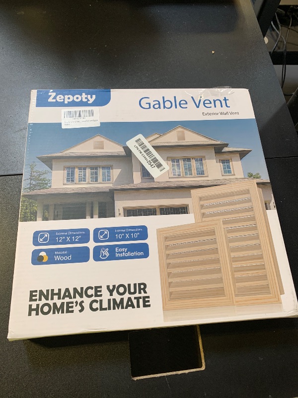 Photo 1 of Zepoty 12" x 12" Wood Gable Vent with Metal Screen – Paintable Finish, Durable Rust-Resistant Mesh for Attic & Shed Ventilation, Vent Opening: 10" x 10"
