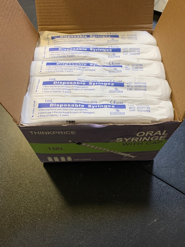 Photo 1 of 150 Pcs 1ml Syringes with Caps Oral Dispenser Individually Sterile Warpped for Medicine Dropper, Colostrum Collect Feeding Pets, Liquid
