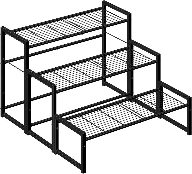 Photo 1 of Simple Trending 3 Tier Metal Plant Stand Outdoor Indoor Waterproof, Stackable Heavy Duty Tall Plant Shelf Flower Pot Holder for Garden, Display Rack, Black