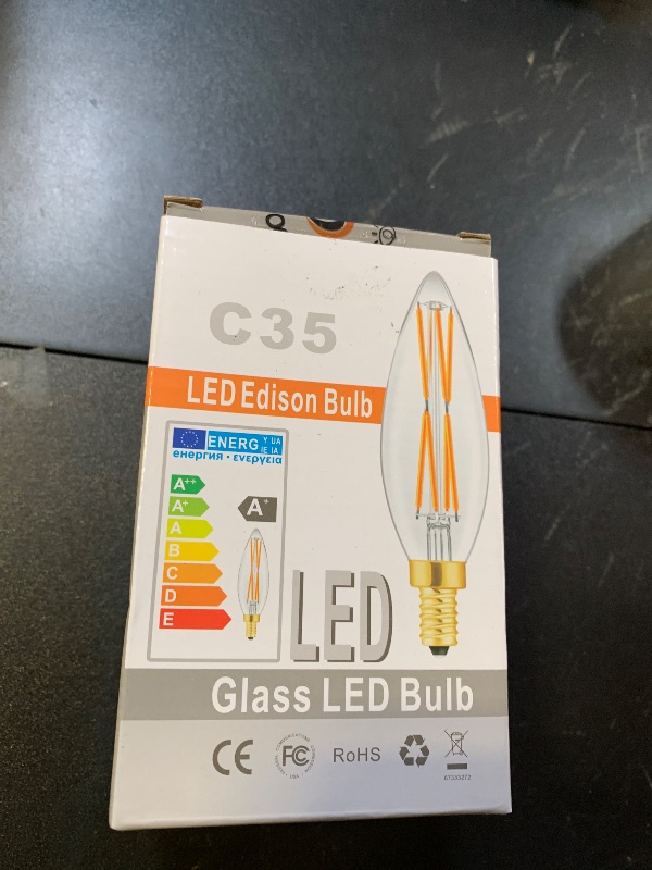 Photo 1 of E12 Edison 8W LED Bulb, 100 watt Equivalent Candelabra Dimmable Chandelier Light Bulbs 3000K Soft White Clear 850lm E12 Vintage LED Filament Vintage Candle Bulb with Decorative,4-Pack. (3000k)