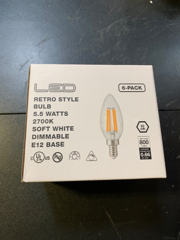 Photo 1 of ALAMPEVER E12 LED Bulb 100 Watt Equivalent, 800LM Super Bright Dimmable LED Light Bulb, B11 2700K Soft White Candelabra Bulb, 5.5W, 6 Pack