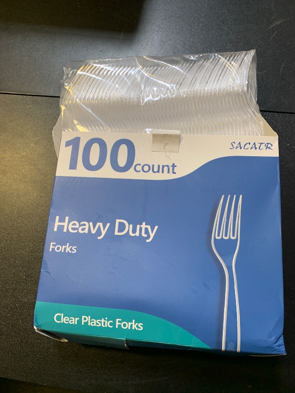 Photo 1 of SACATR 100 Count Disposable Plastic Forks,Heavy Duty Plastic Forks, Clear Plastic Silverware, BPA-Free, Heat Resistant, Suitable for Parties, Events and Everyday Use