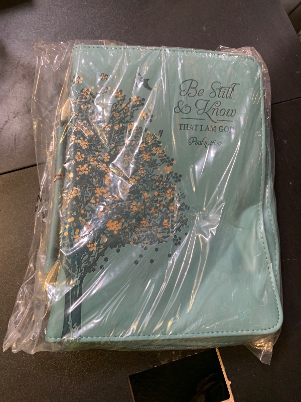Photo 1 of Christian Art Gifts Fashion Vegan Leather Bible Cover for Women: Be Still & Know Inspirational Bible Verse, Teal Floral, Medium