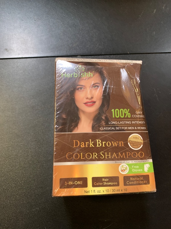 Photo 1 of Herbishh Natural Hair Color Shampoo for Gray Hair - Argan Hair Mask, Travel Size, Long-Lasting Color, Ammonia-Free, 10 Pack + 1 Pack (Dark Brown)