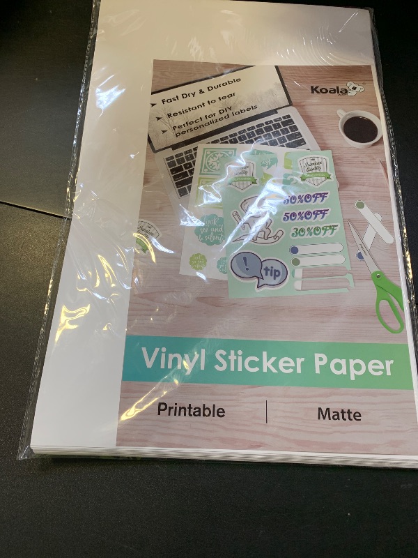 Photo 1 of Koala Printable Vinyl Sticker Paper for Inkjet Printer 11x17 Inch - 30 Sheets Matte White Sticker Printer Paper, Waterproof Sticker Paper, Tear-Resistant, Removable