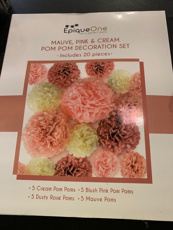 Photo 1 of EpiqueOne 20 Piece Tissue Paper Pom Poms | Blush Pink, Dusty Rose, Mauve & Cream | Colorful Paper Flower Wall Decorations for Bridal Showers, Baby Showers, Weddings, Graduations, Tea Parties & More