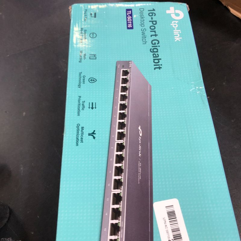 Photo 1 of TP-Link 16 Port Gigabit Ethernet Network Switch, Desktop/ Wall-Mount, Fanless, Sturdy Metal w/ Shielded Ports, Traffic Optimization, Unmanaged (TL-SG116)
