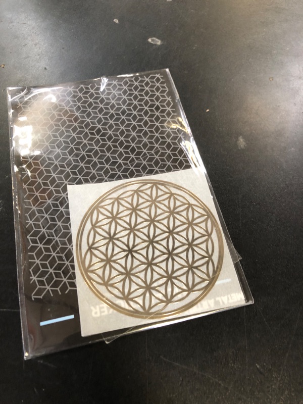 Photo 1 of 5 Pcs/Bag Flower of Life Gold Plated Thin Metal Sticker for Stone Crystal, Adhesive Pyramid Sacred Geometry Metal Energy Decor Sticker,Meditation Decor (70mm Diameter, Gold)