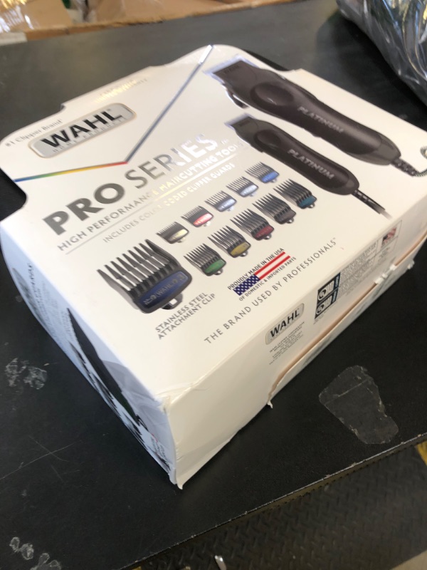 Photo 1 of Wahl USA Pro Series Platinum Corded Clipper & Corded Trimmer for Home Haircutting with Color Coded Guide Combs – Model 79804-100