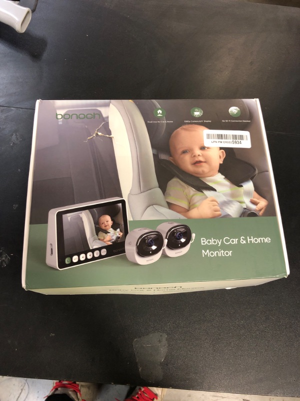 Photo 1 of bonoch 2-in-1 Car Home Dual-Use Baby Monitor, 5" 1080P HD Clear View Wireless Monitor, 2 USB Powered Cameras for Baby, Seamless Transition Between Car & Home, 360° Rotatable, Night Vision