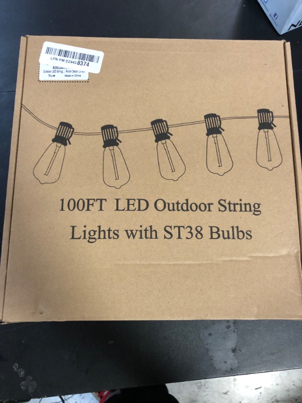 Photo 1 of Brightever LED Outdoor String Lights 100FT Patio Lights with 52 Shatterproof ST38 Vintage Edison Bulbs, Outside Hanging Light Waterproof for Porch, Deck, Garden, Backyard, Balcony, Dimmable 2700K