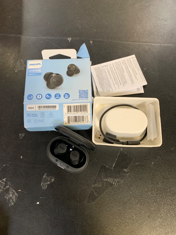 Photo 1 of PHILIPS TAT1219 Wireless Earbuds,True Wireless Headphones,Powerful Bass with 10 mm Driver,Clear Call Quality with AI Mic,18 H Battery Life,Bluetooth 5.3,IPX4 Rating,Ergonomic Design for Comfort,Black