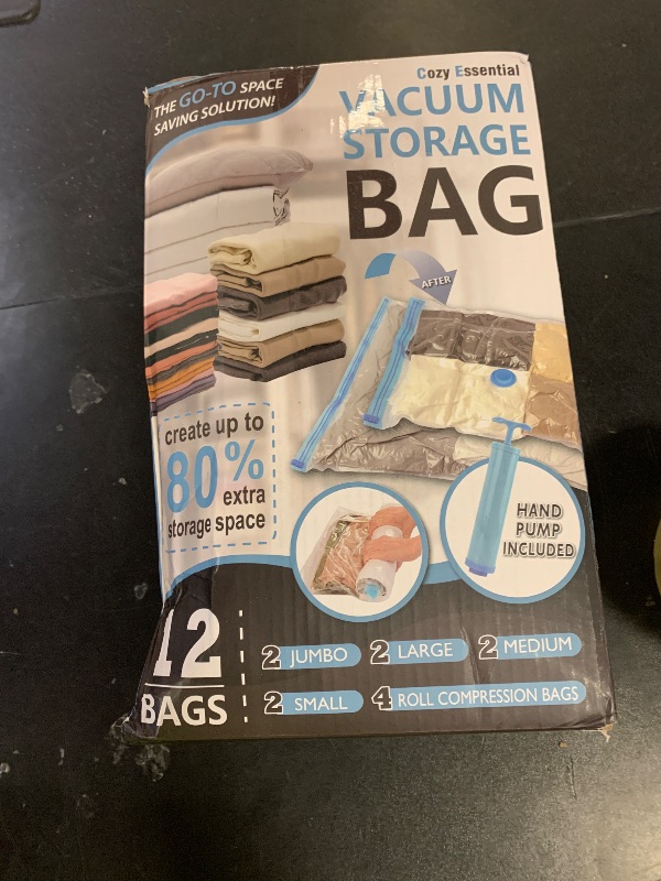 Photo 1 of 12 Pack Vacuum Storage Bags, Space Saver Vacuum Storage Bags, Vacuum Seal Bags for Clothing, Clothes, Comforters and Blankets, Hand Pump Included