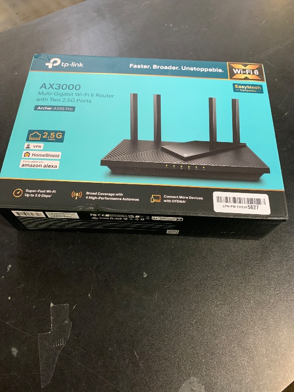 Photo 1 of TP-Link AX3000 WiFi 6 Router (Archer AX55 Pro) - Multi Gigabit Wireless Internet, 2 x 2.5 Gbps Ports, Dual Band, VPN Router, OFDMA, MU-MIMO, USB 3.0 Port, WPA3, Compatible with Alexa