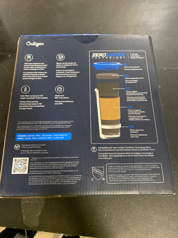 Photo 1 of Culligan with ZeroWater Technology 10-Cup Water Filter Pitcher – Includes 5-Stage Advanced Water Filter, IAPMO Certified to Reduce Lead, Total PFAS (Forever Chemicals), Mercury, Fluoride, and Chlorine