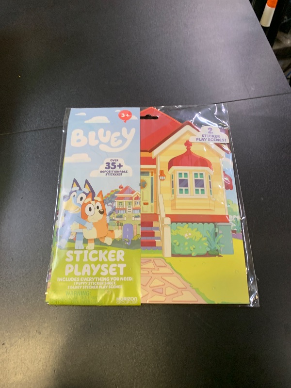 Photo 1 of Horizon Group USA Bluey Sticker Playset, 2 Sticker Play Scenes, 35+ Reusable Puffy Bluey Repositionable Stickers for Kids, Perfect for Travel, Screen-Free Fun