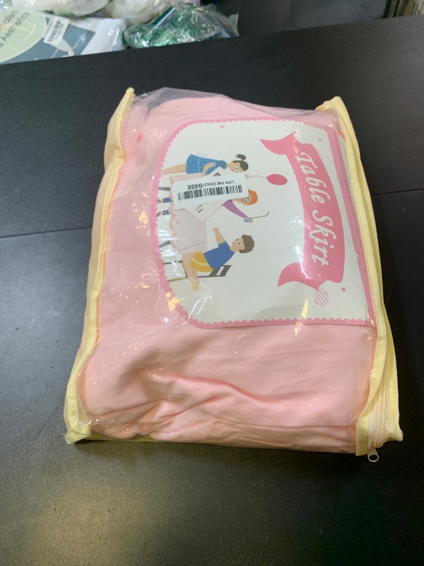 Photo 1 of 2 Packs Pink Table Clothes for 4 Foot Rectangle Tables, One-Piece Wrinkle Resistant Stretch Spandex Table Covers with Skirt for Event Banquet Wedding Birthday Party