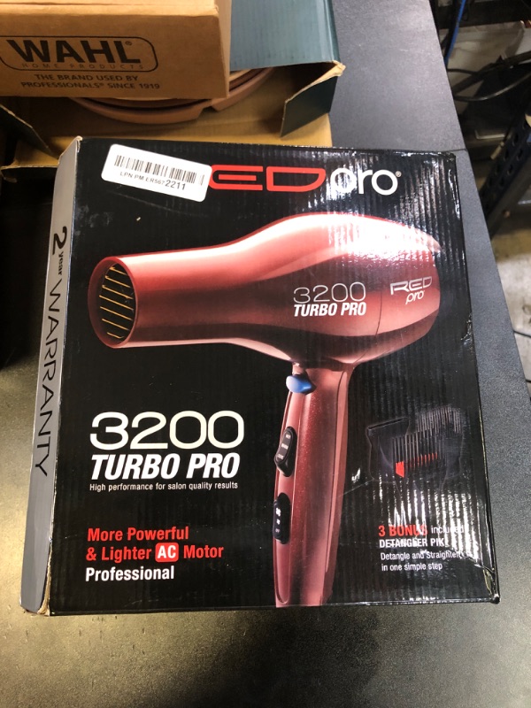 Photo 1 of RED PRO 3200 Turbo Pro Detangler AC Hair Dryer, 3 Heat/2 Speed Settings, Cool Shot Button, Powerful Airflow, 3 Additional Styling Attachments with Detangling Pik