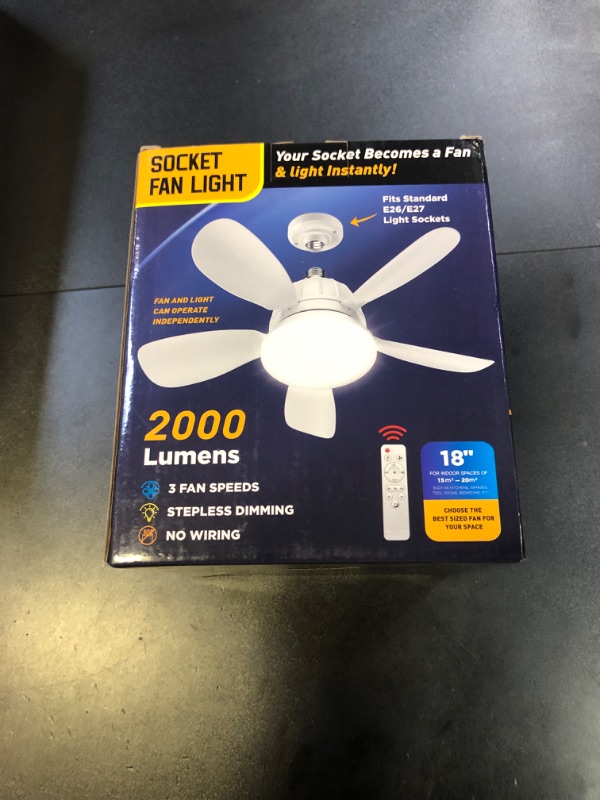 Photo 1 of OSTIVE Socket Fan Light with Remote: 18'' Small Ceiling Fans with Lights, 2000 Lumens Dimmable Led Bulb, 3 Colors 3000K-6500K, Easy Install Screw in E26 Base for Bedroom Living Room Kitchen Garage