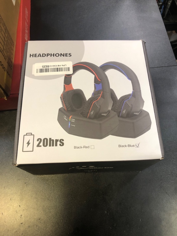 Photo 1 of WallarGe Wireless Headphones for TV Watching with RF Transmitter Charging Dock, Plug and Play, 100 Ft Wireless Range, Rechargeable 20 Hour Battery (Black with Blue)