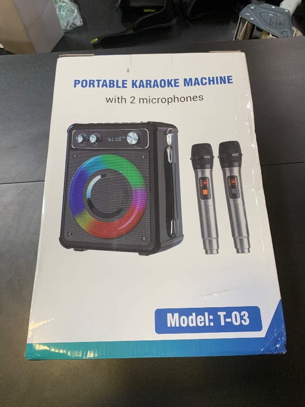 Photo 1 of VOSOCO Karaoke Machine, Portable Bluetooth Karaoke Speaker with 2 Wireless Microphones, PA System for Adults Kids with LED Lights, Supports FM/AUX/USB/TF for Home Party
