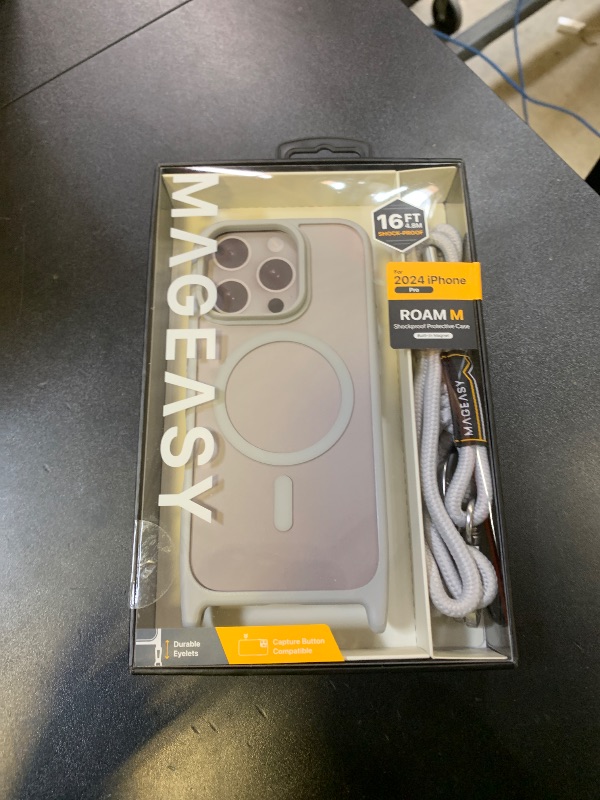 Photo 1 of MAGEASY Case for iPhone 16 Pro 6.3" - Case with Crossbody Strap, 16ft Drop Protection, Compatible with MagSafe | Roam M (Titanium Gray)