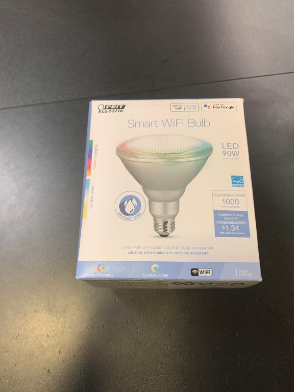 Photo 1 of Feit Electric PAR38/RGBW/CA/AG 90 Watt Equiv, 2.4 GHz WiFi Only, No Hub Required, Color Changing and Tunable White