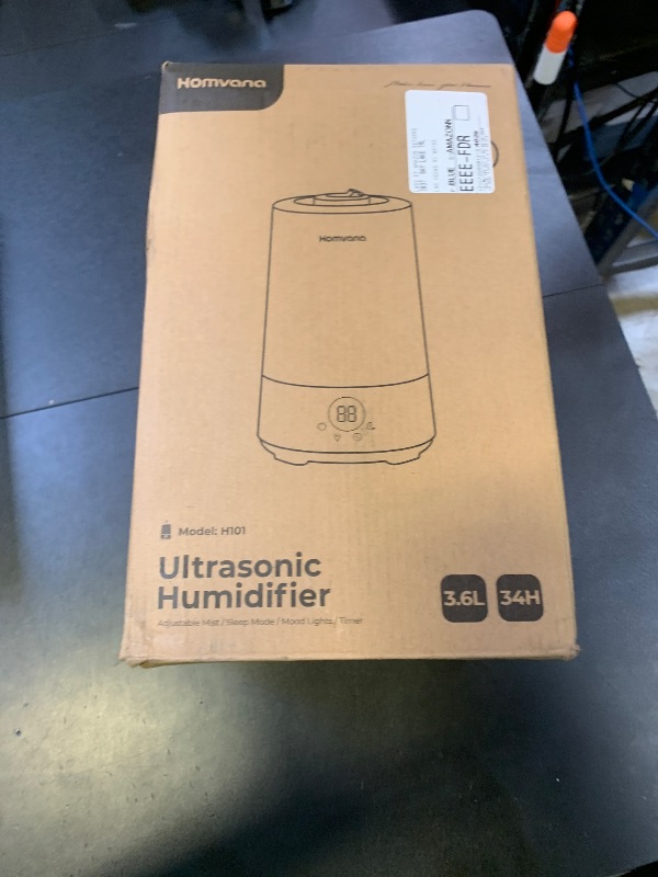 Photo 1 of Homvana Humidifiers for Bedroom Home, 3.6 L Cool Mist Top-Fill 34H Super Long Time, Quiet 23dB, Baby Humidifier, Oil Diffuser for Large Room, Plants, Nursery, Office BPA FREE, 7 Color Light Ultrasonic